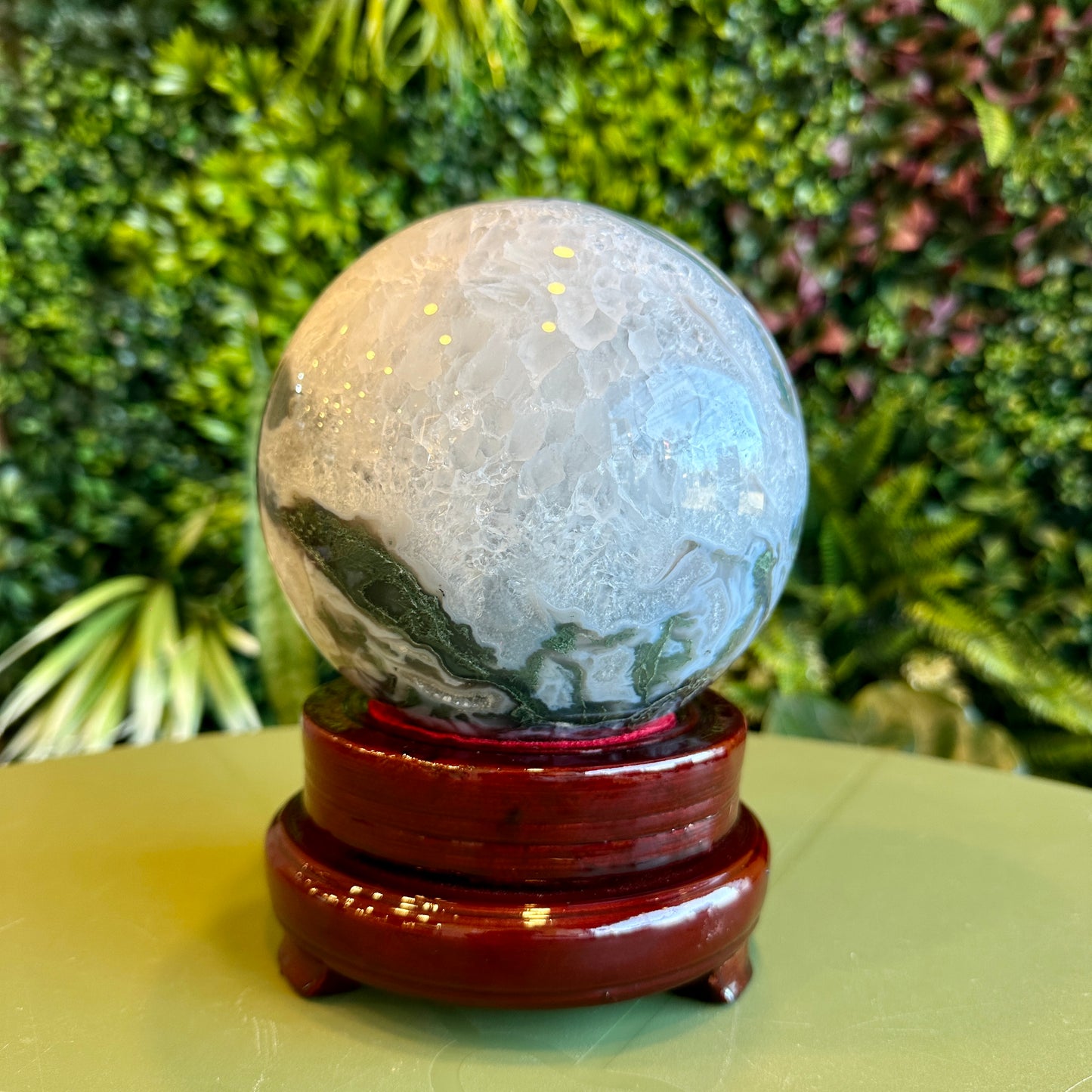 Natural Moss Agate Sphere with Stand