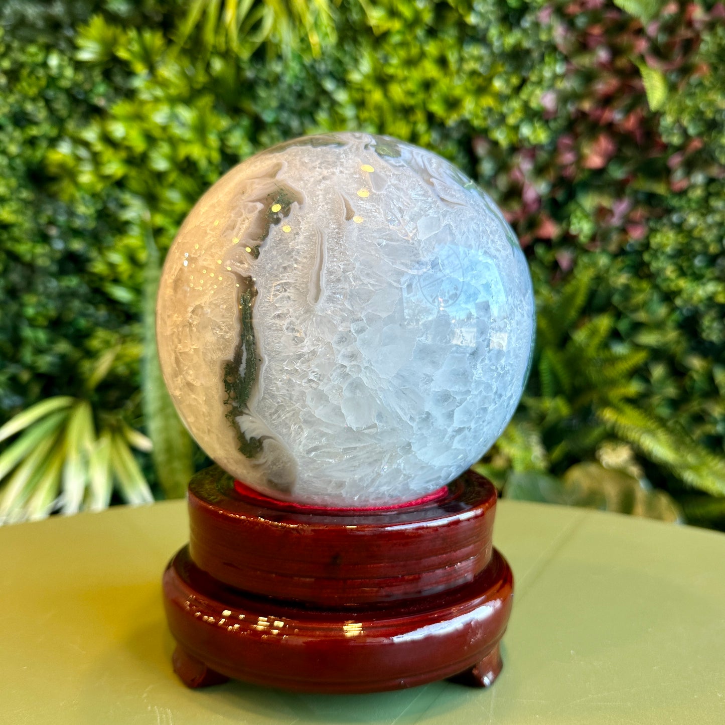 Natural Moss Agate Sphere with Stand