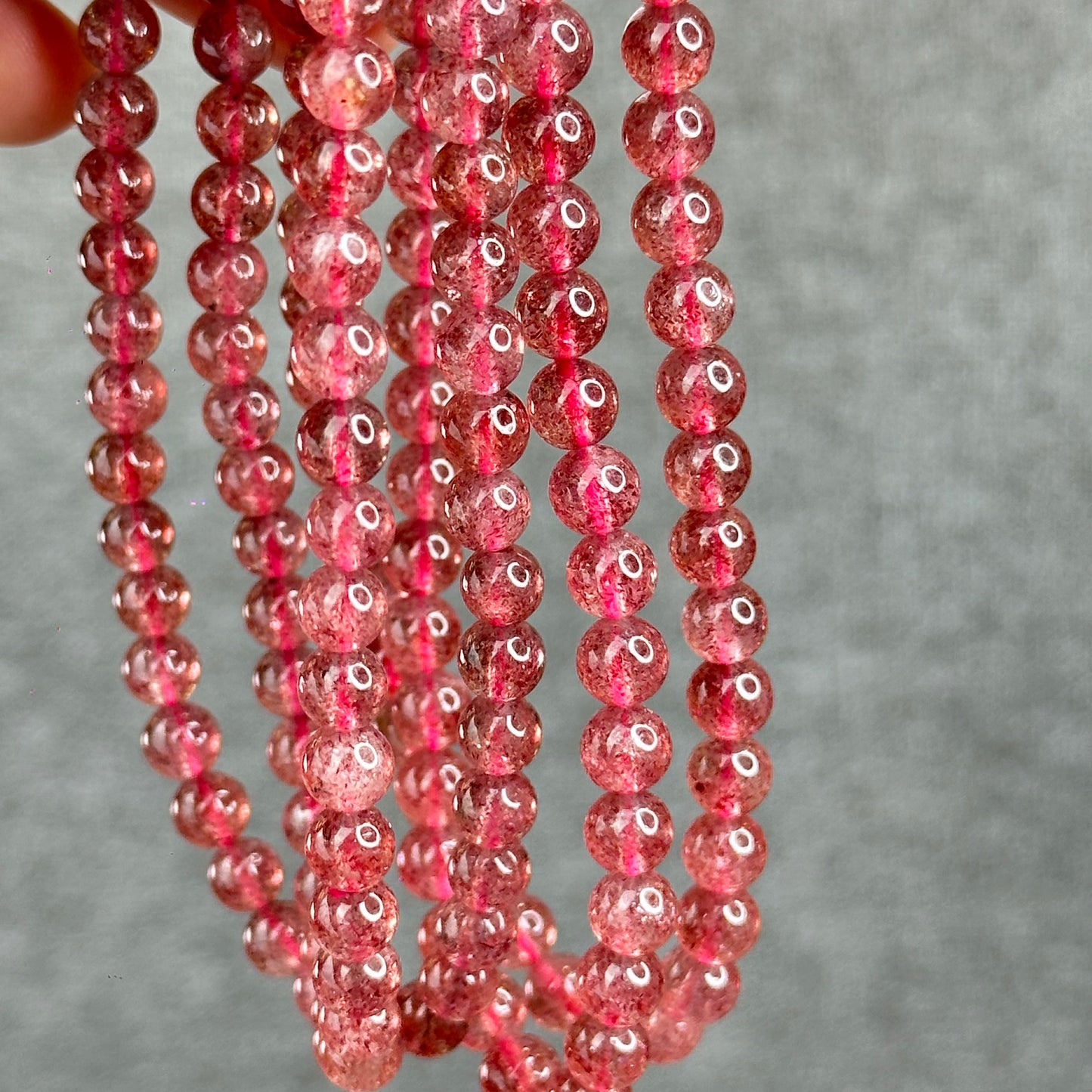 Natural Pink Strawberry Quartz Triple Wrap Bracelet Size 6 mm
