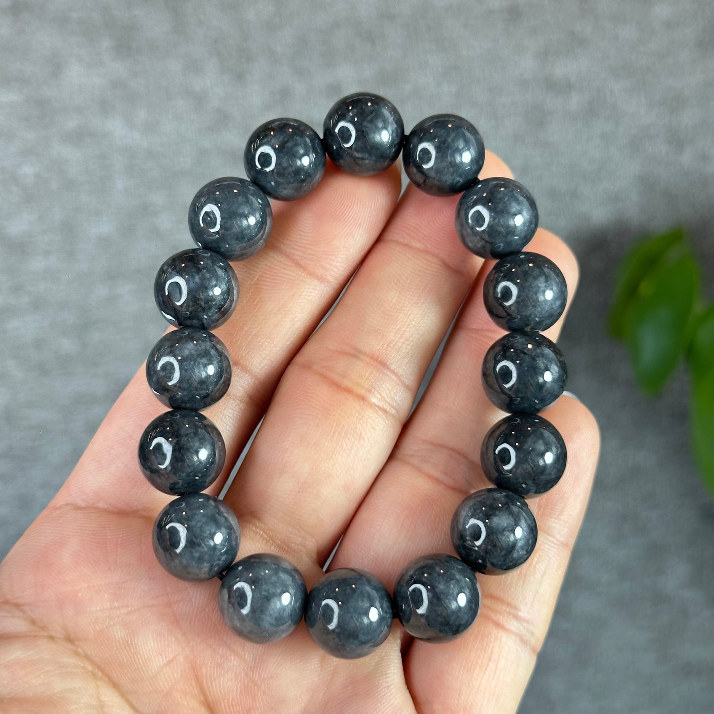 Natural Black Jadeite Jade Bracelet Size 12.5 mm