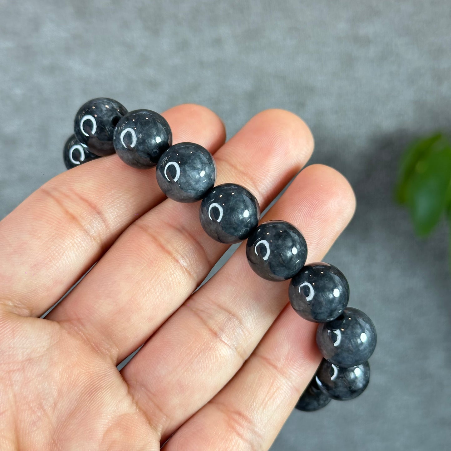 Natural Black Jadeite Jade Bracelet Size 12.5 mm
