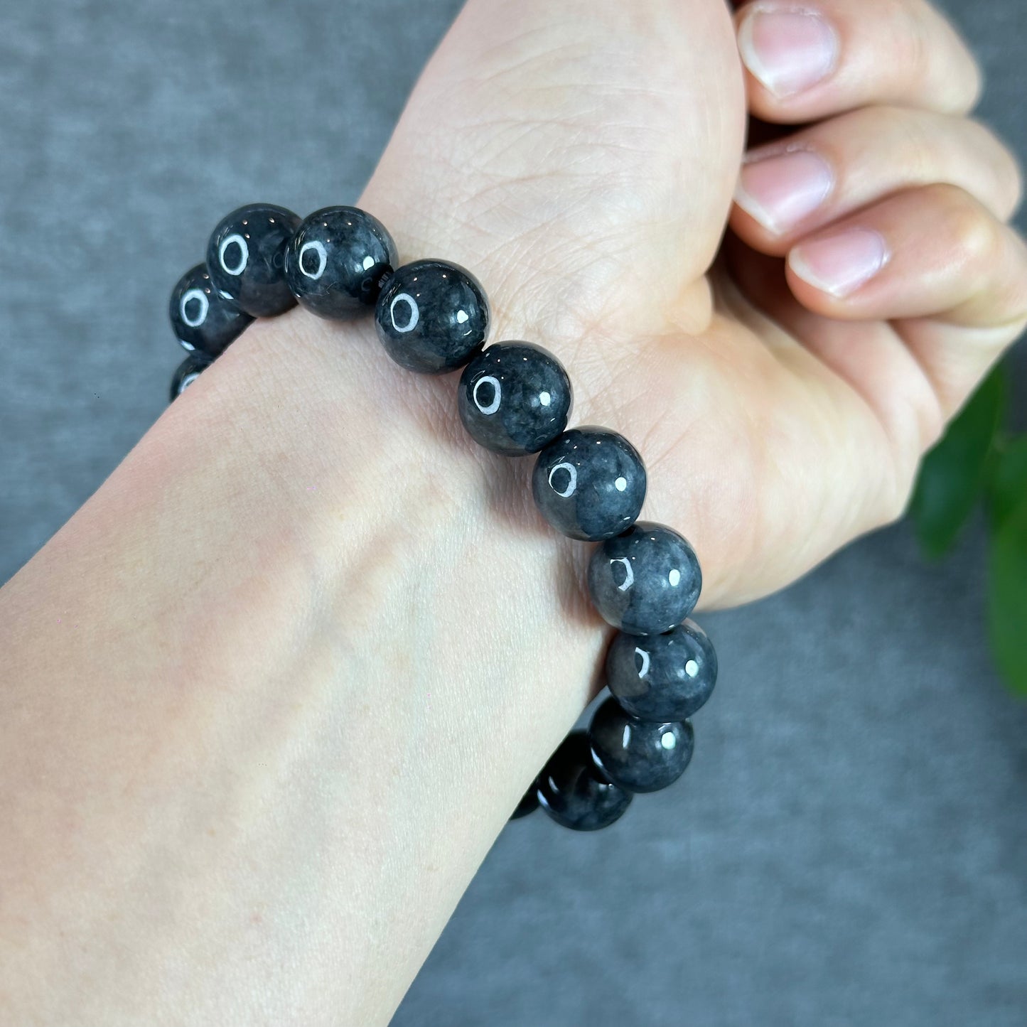 Natural Black Jadeite Jade Bracelet Size 12.5 mm