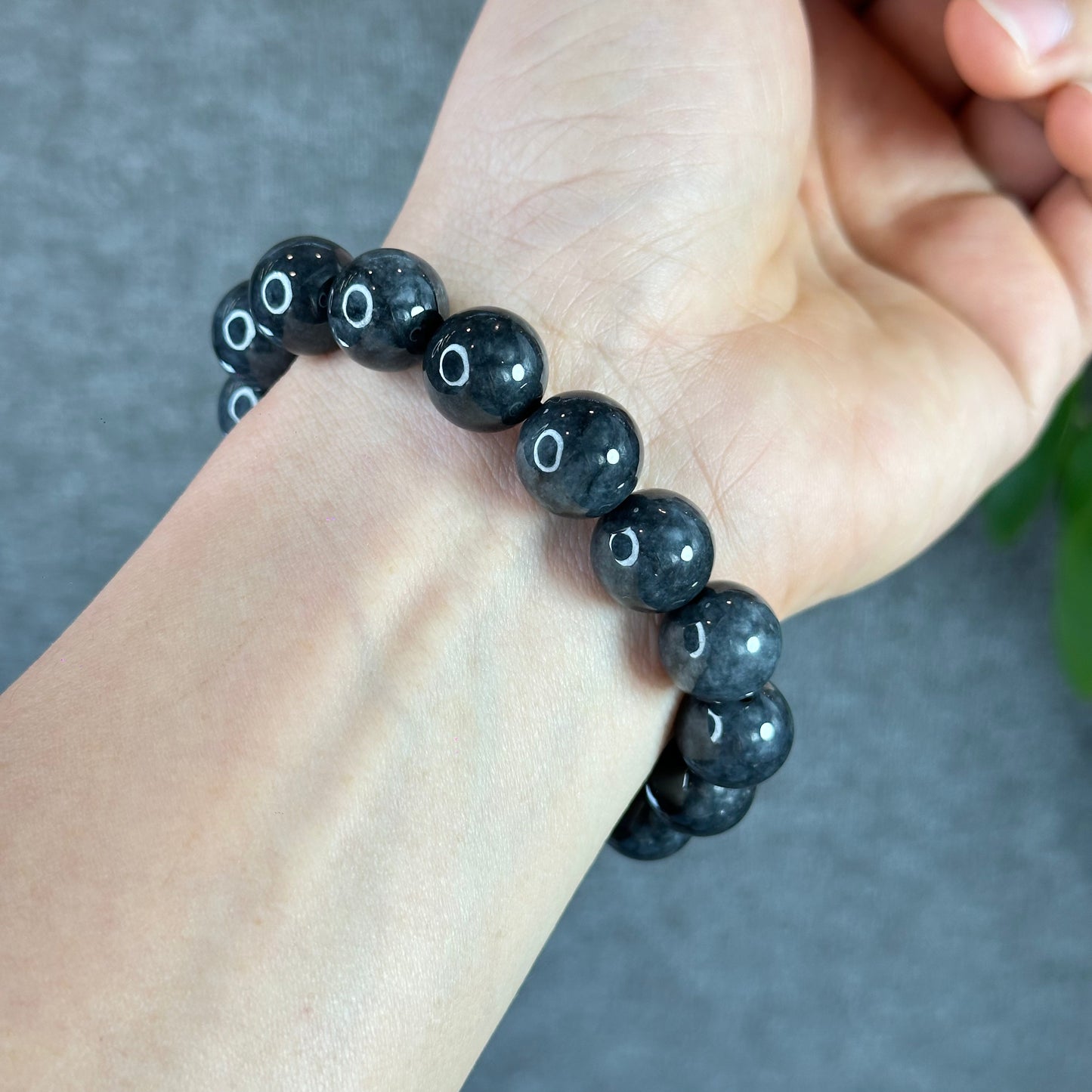 Natural Black Jadeite Jade Bracelet Size 12.5 mm