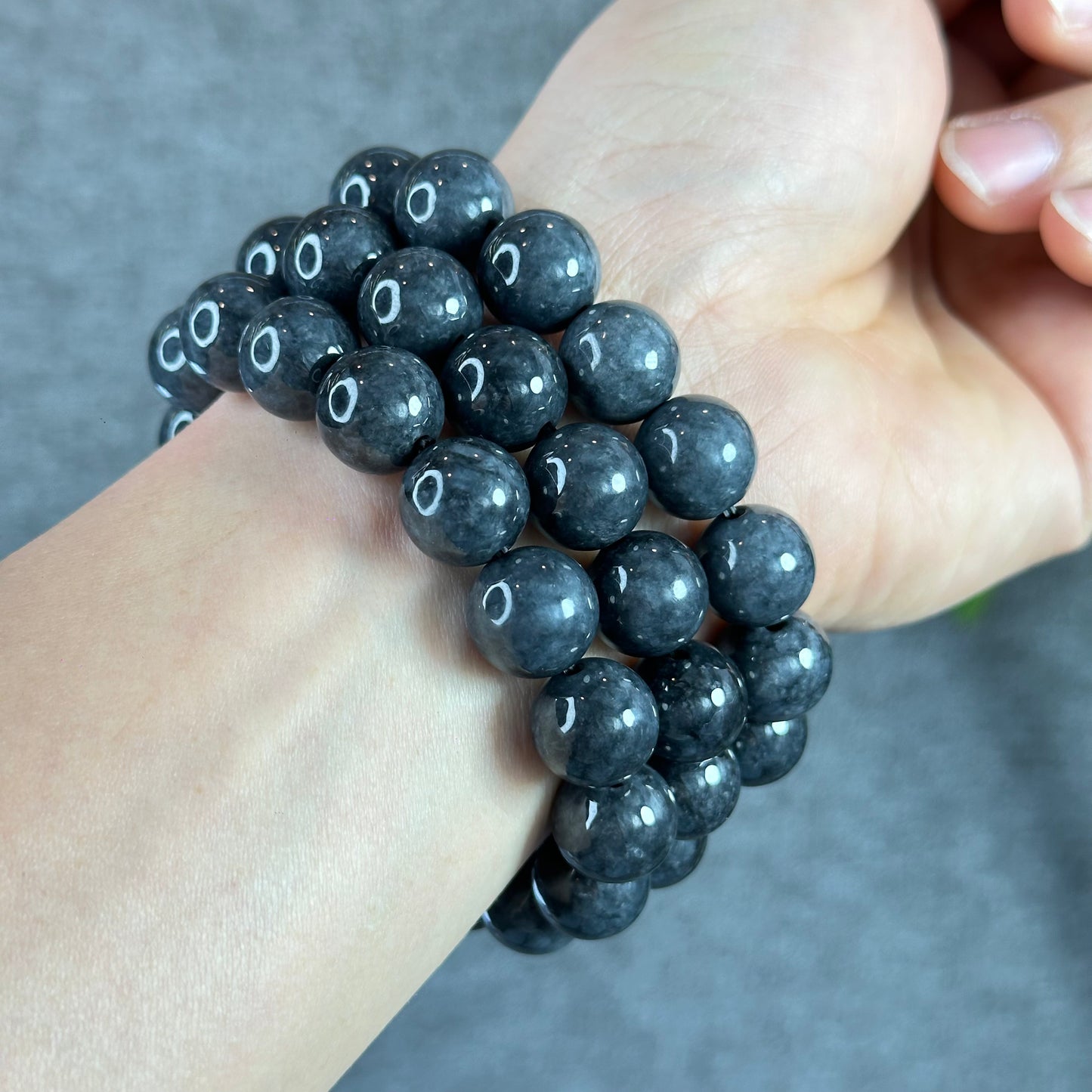 Natural Black Jadeite Jade Bracelet Size 12.5 mm