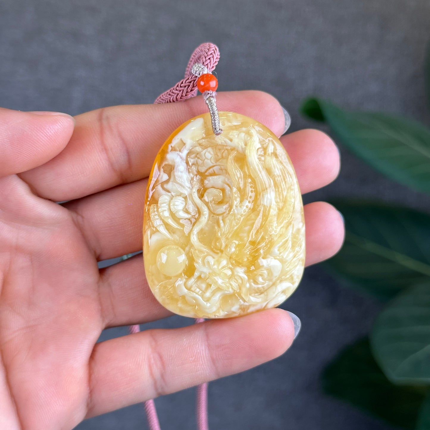 Natural Dragon Amber Pendant with Gem Review Certificate