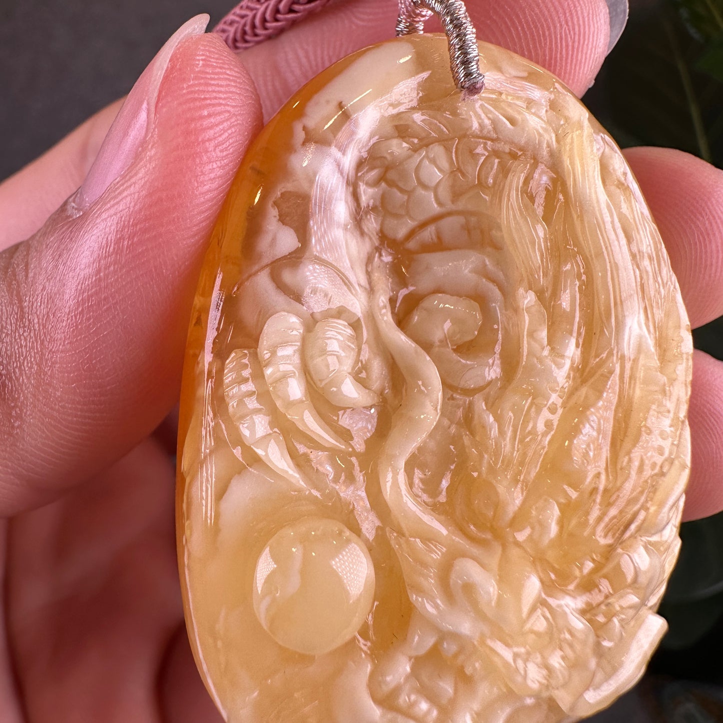 Natural Dragon Amber Pendant with Gem Review Certificate