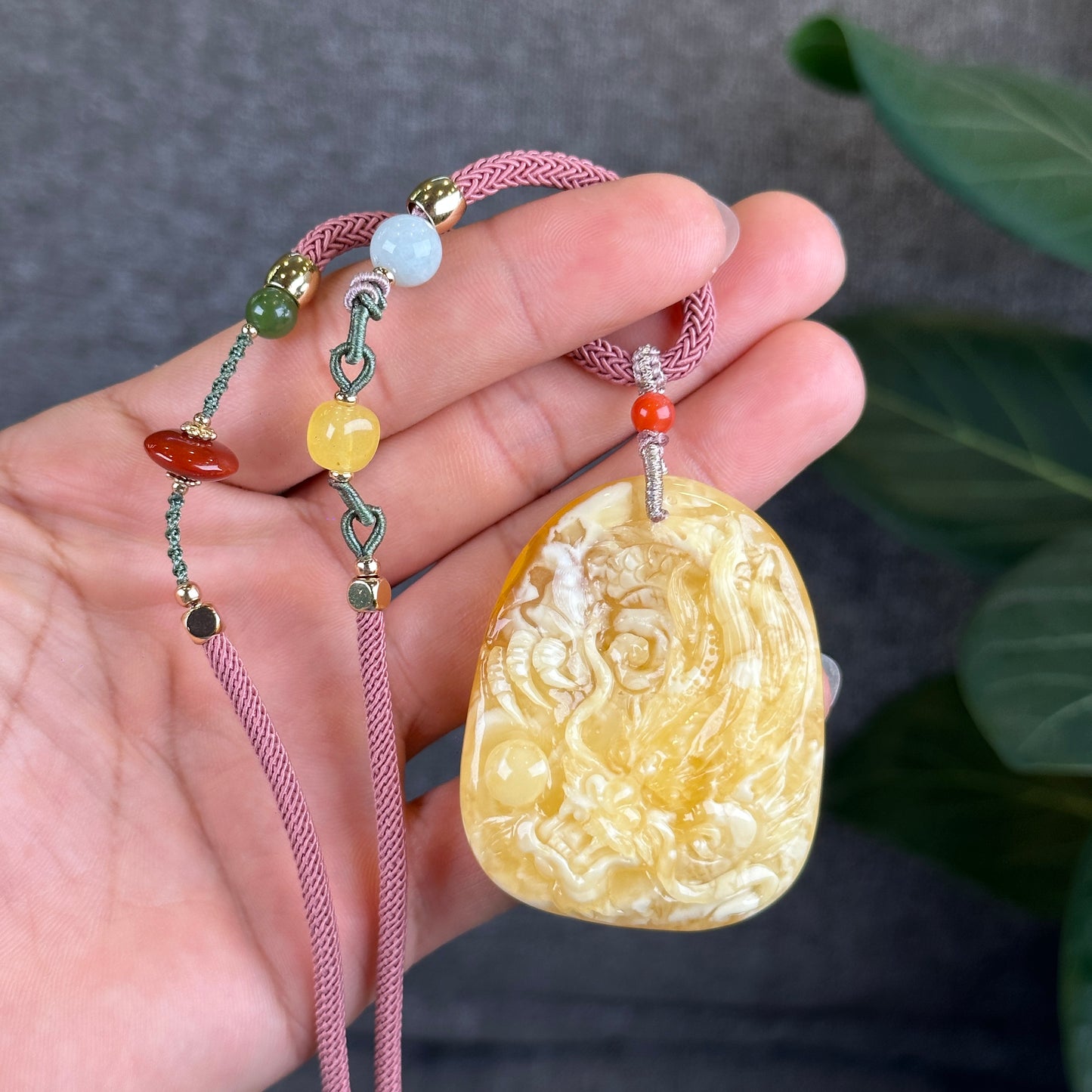 Natural Dragon Amber Pendant with Gem Review Certificate