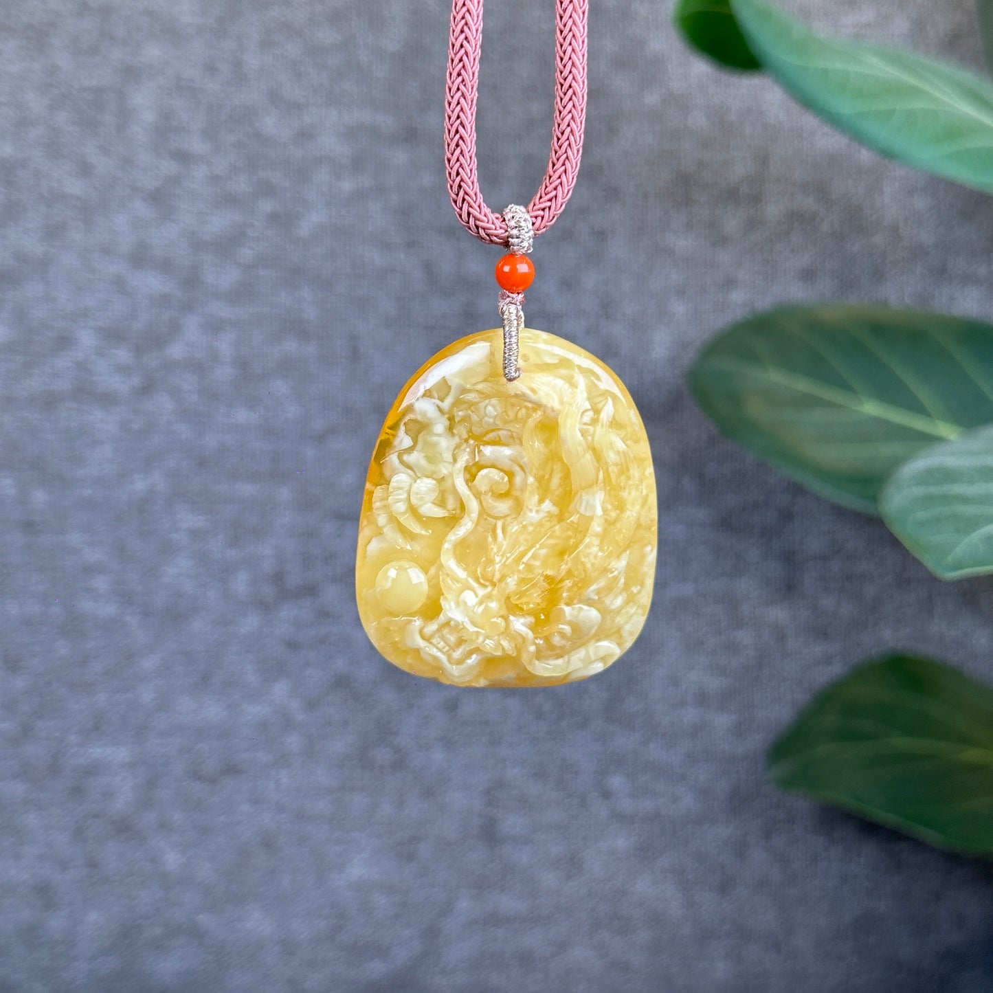Natural Dragon Amber Pendant with Gem Review Certificate
