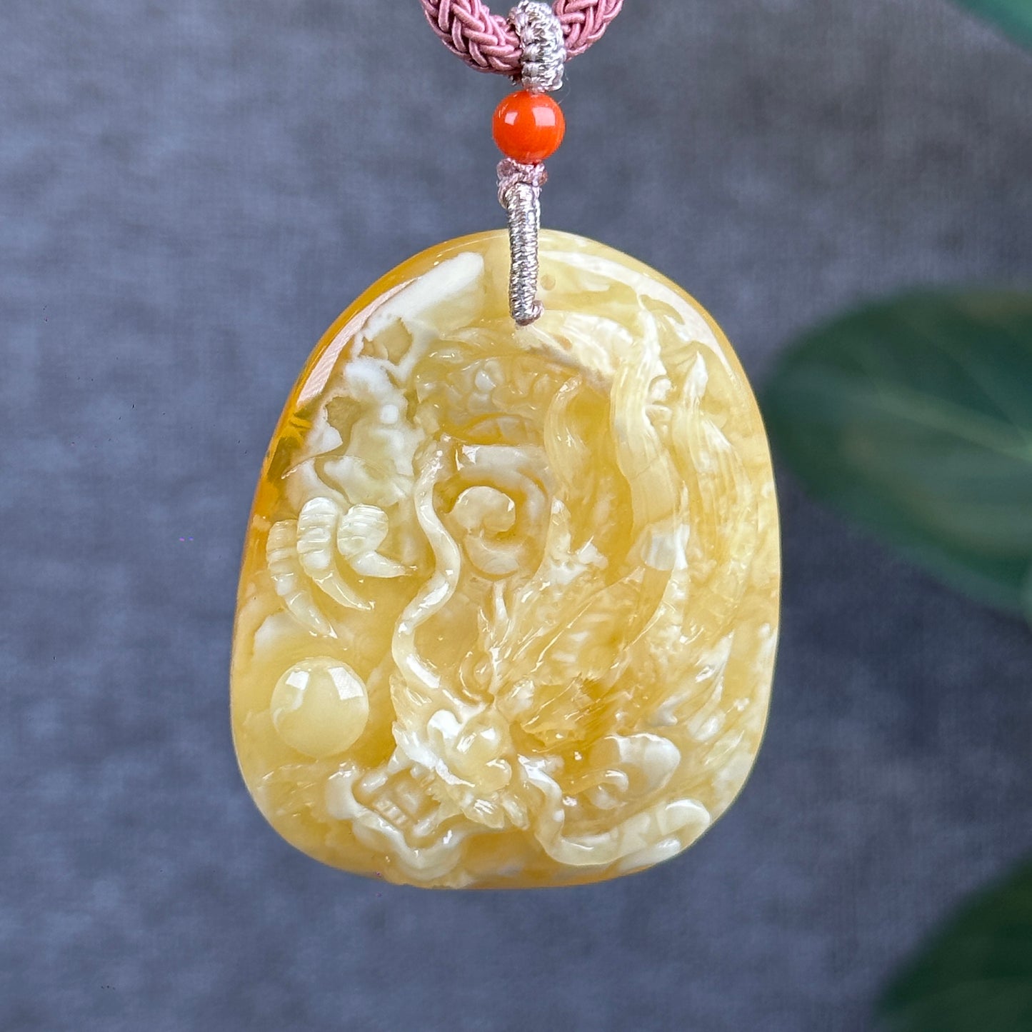 Natural Dragon Amber Pendant with Gem Review Certificate