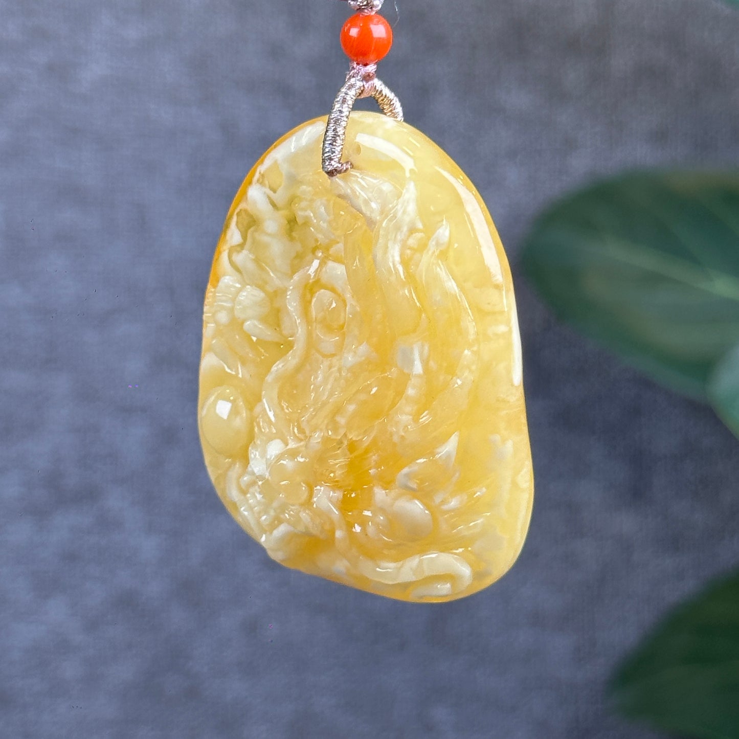 Natural Dragon Amber Pendant with Gem Review Certificate