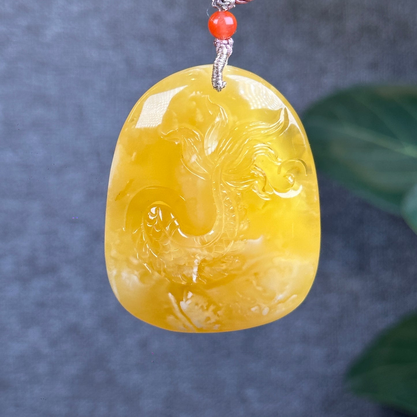 Natural Dragon Amber Pendant with Gem Review Certificate