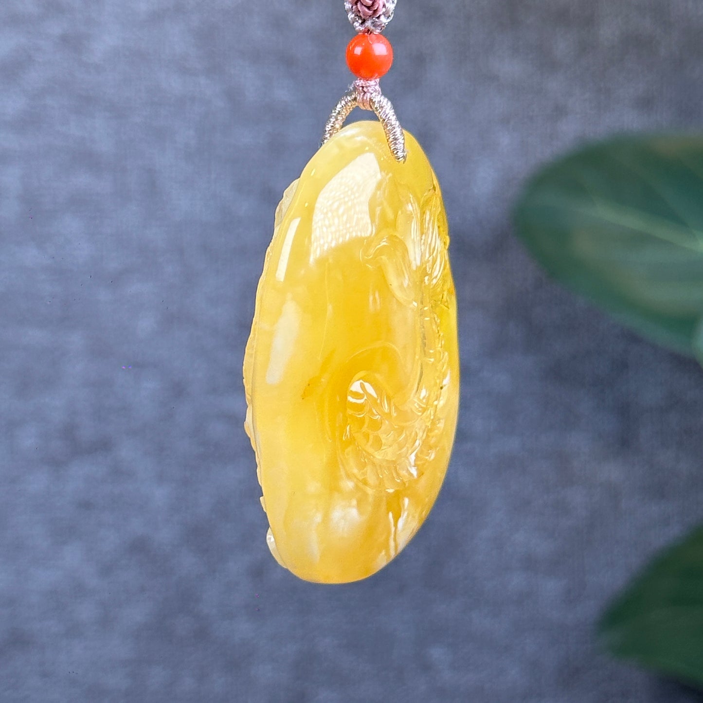 Natural Dragon Amber Pendant with Gem Review Certificate