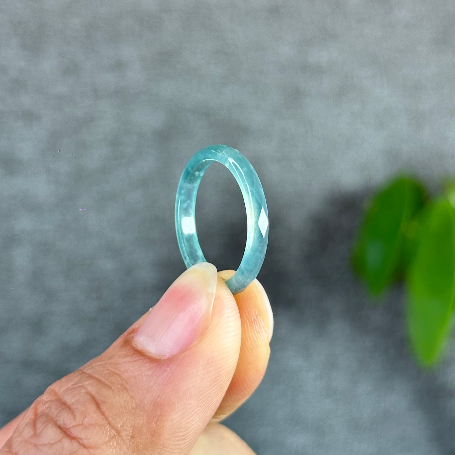 Natural Blue Water Facet Jadeite Jade Ring Size 1.75