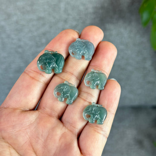 Natural Blue Water Jadeite Jade Elephant Necklace and Bracelet Set