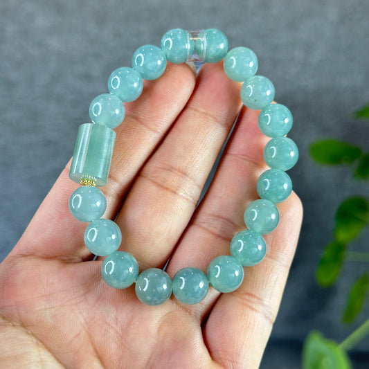 Water Green Mixed Lu Thong Natural Jadeite Jade Bracelet Size 10 mm