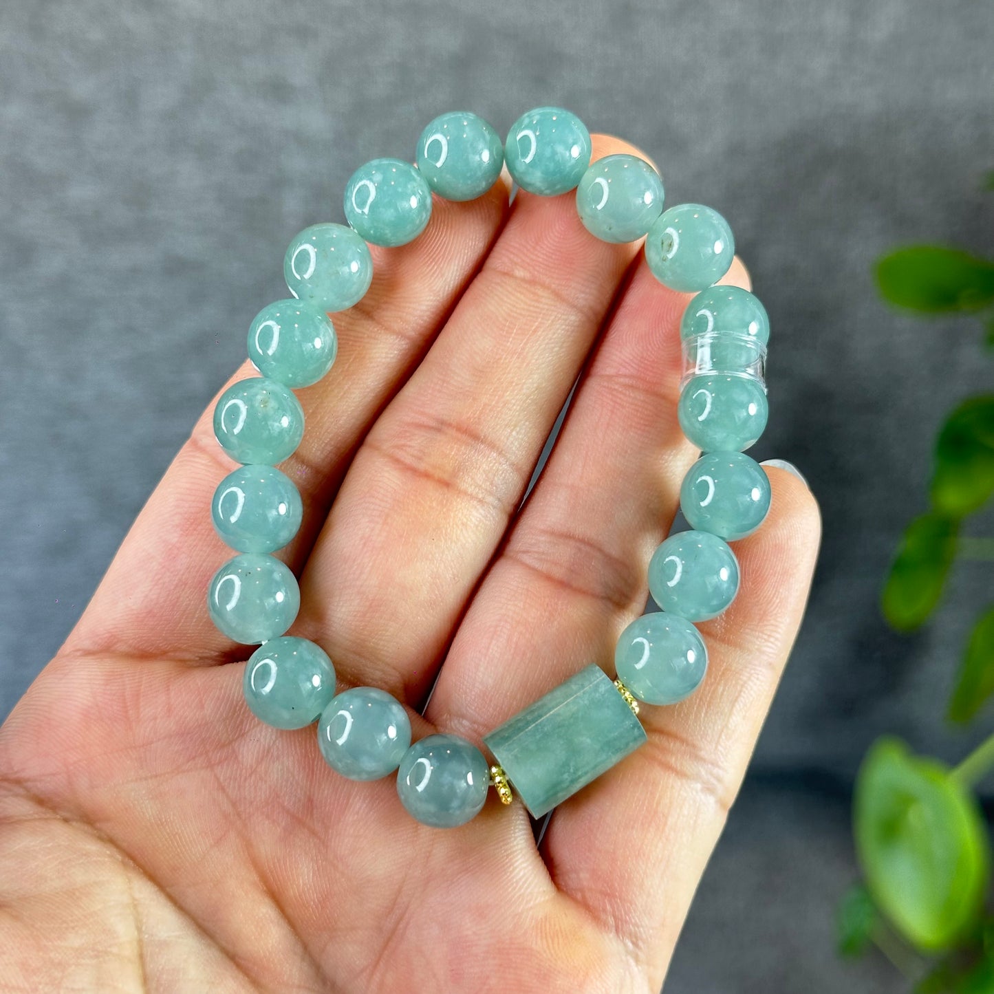 Water Green Mixed Lu Thong Natural Jadeite Jade Bracelet Size 10 mm
