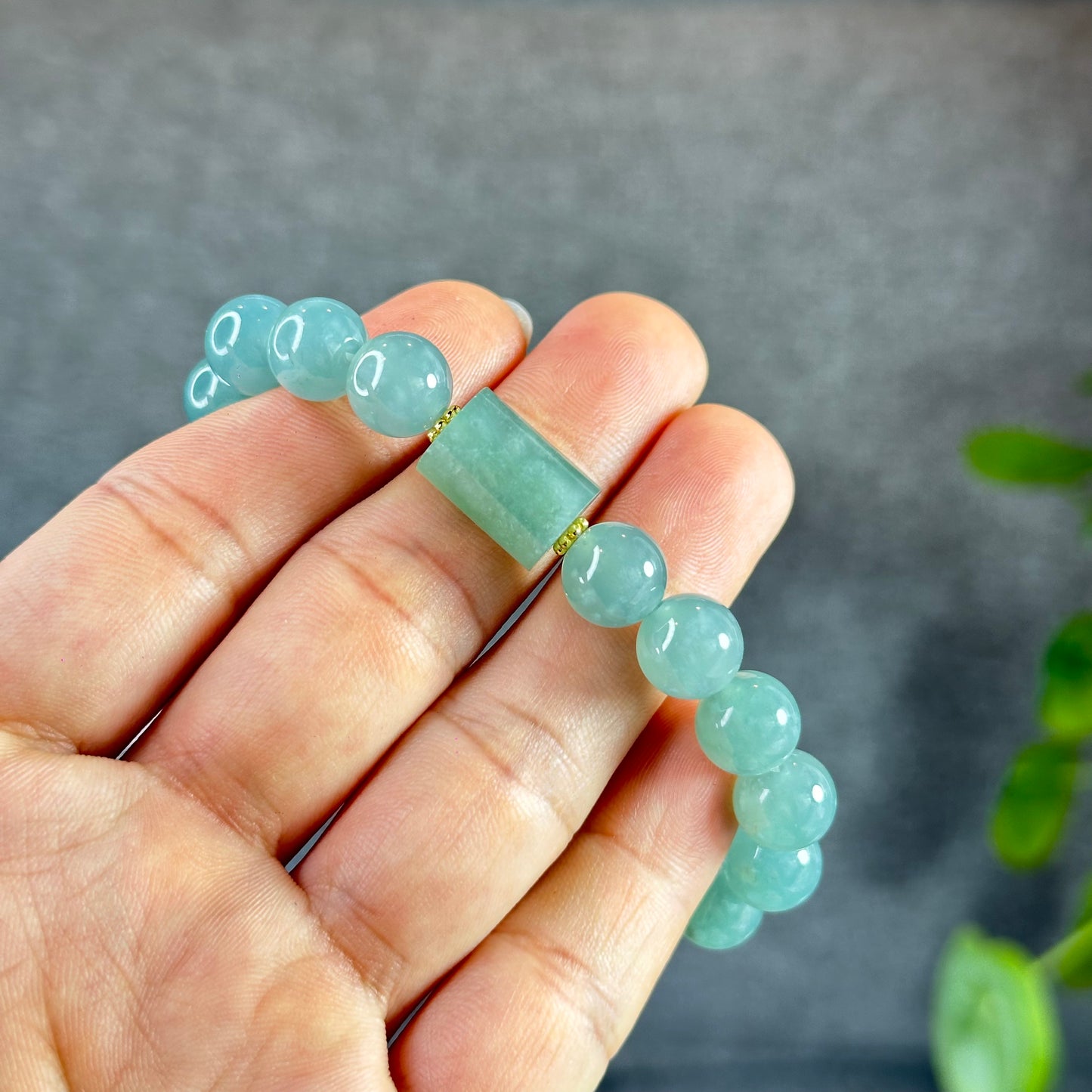 Water Green Mixed Lu Thong Natural Jadeite Jade Bracelet Size 10 mm