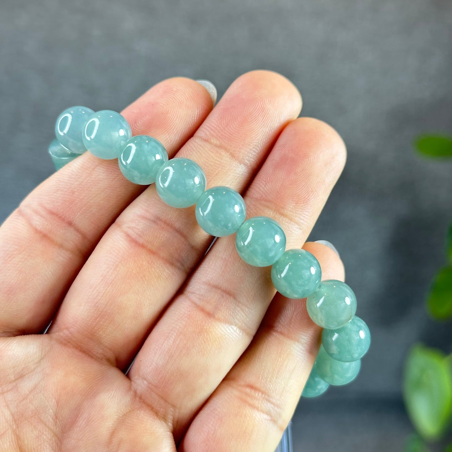 Water Green Mixed Lu Thong Natural Jadeite Jade Bracelet Size 10 mm