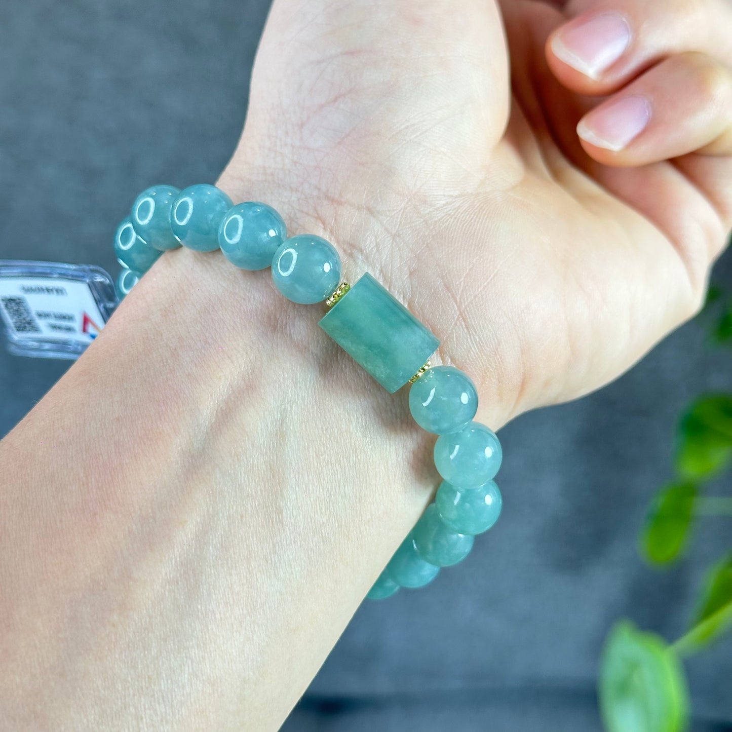 Water Green Mixed Lu Thong Natural Jadeite Jade Bracelet Size 10 mm