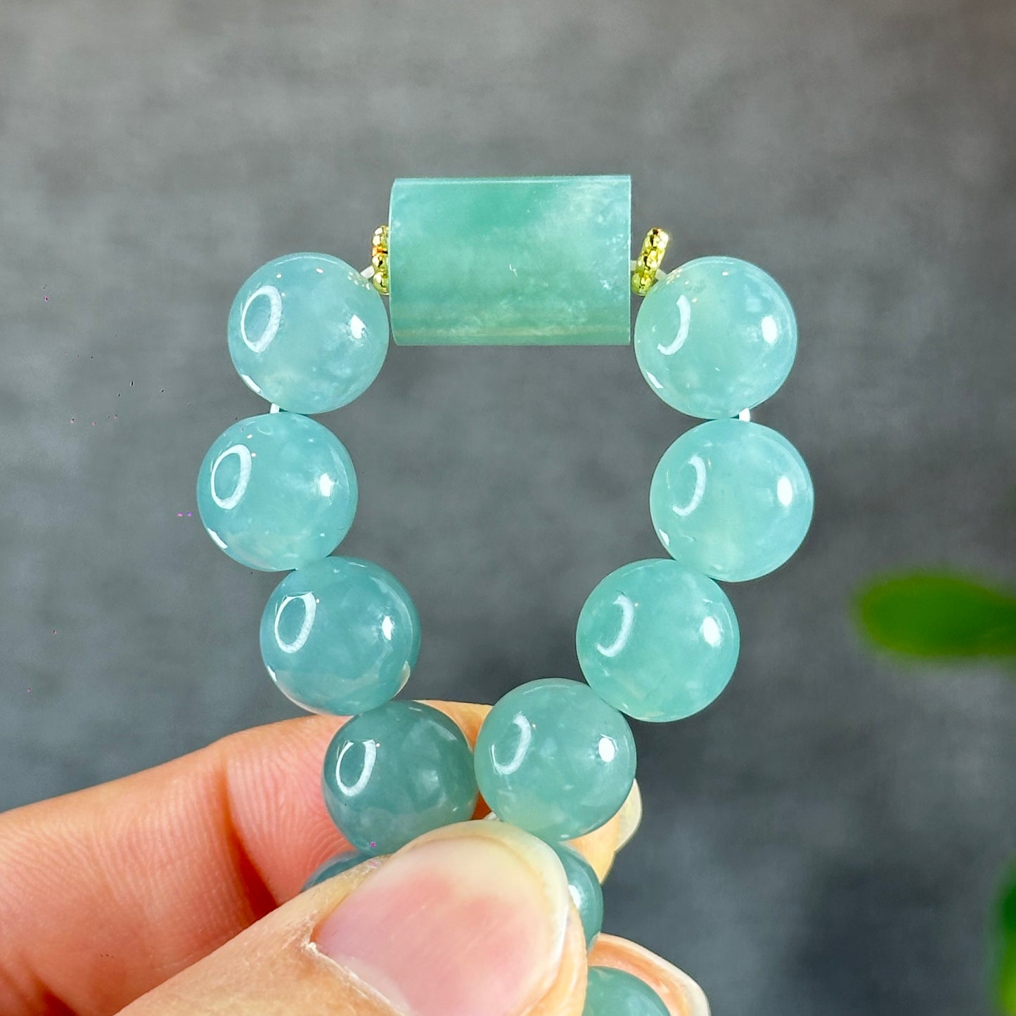 Water Green Mixed Lu Thong Natural Jadeite Jade Bracelet Size 10 mm