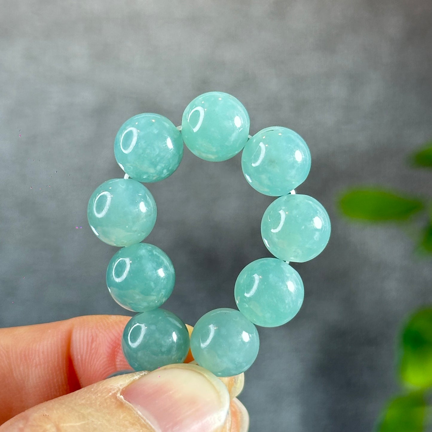 Water Green Mixed Lu Thong Natural Jadeite Jade Bracelet Size 10 mm