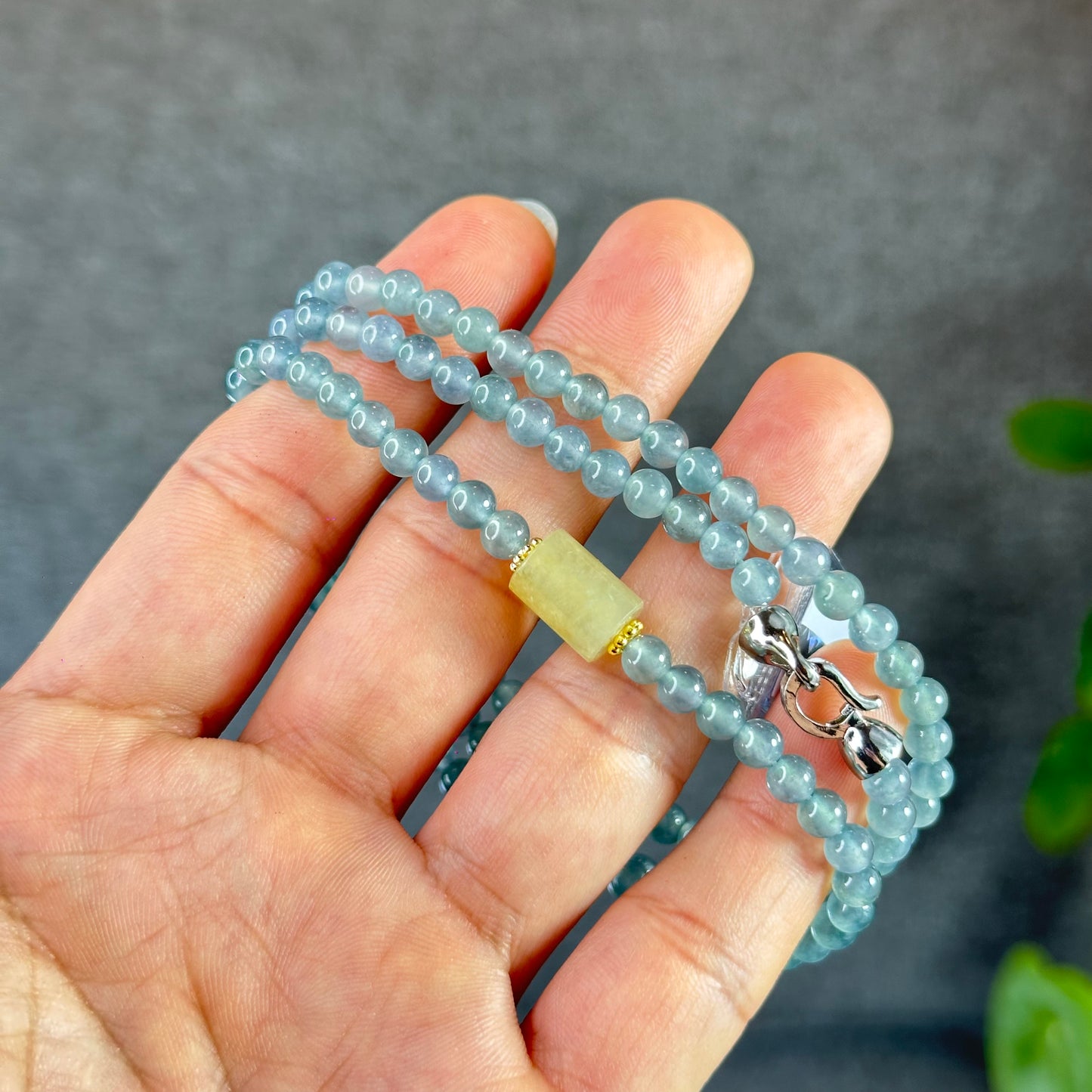 Water Green Mixed Lu Thong Natural Jadeite Jade Bracelet Size 11 mm