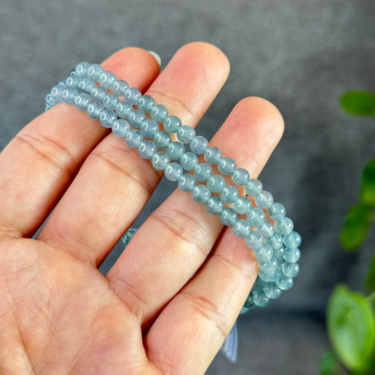 Water Green Mixed Lu Thong Natural Jadeite Jade Bracelet Size 11 mm