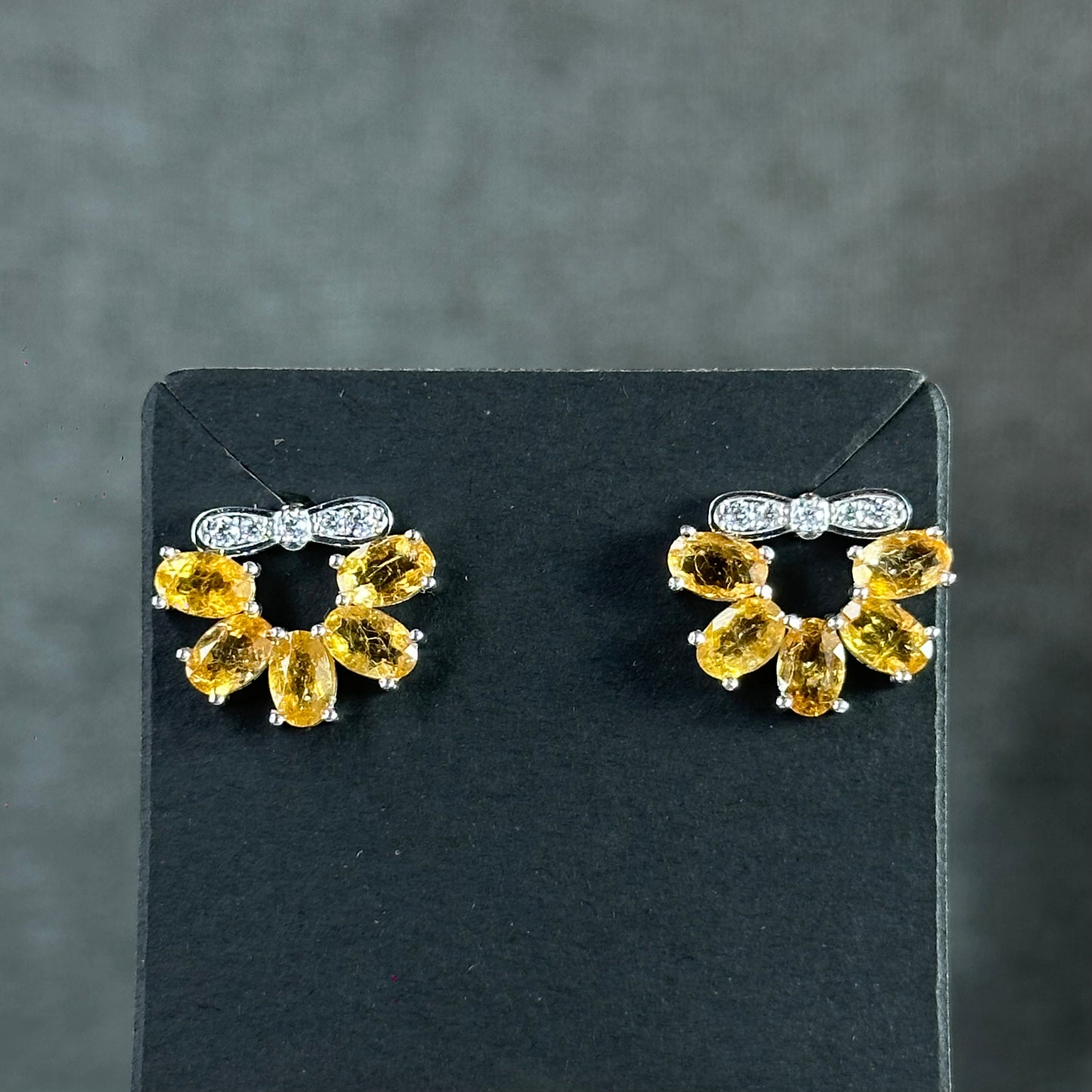 5 Bead Wreath Light Golden Natural Tourmaline Earrings in Silver Setting