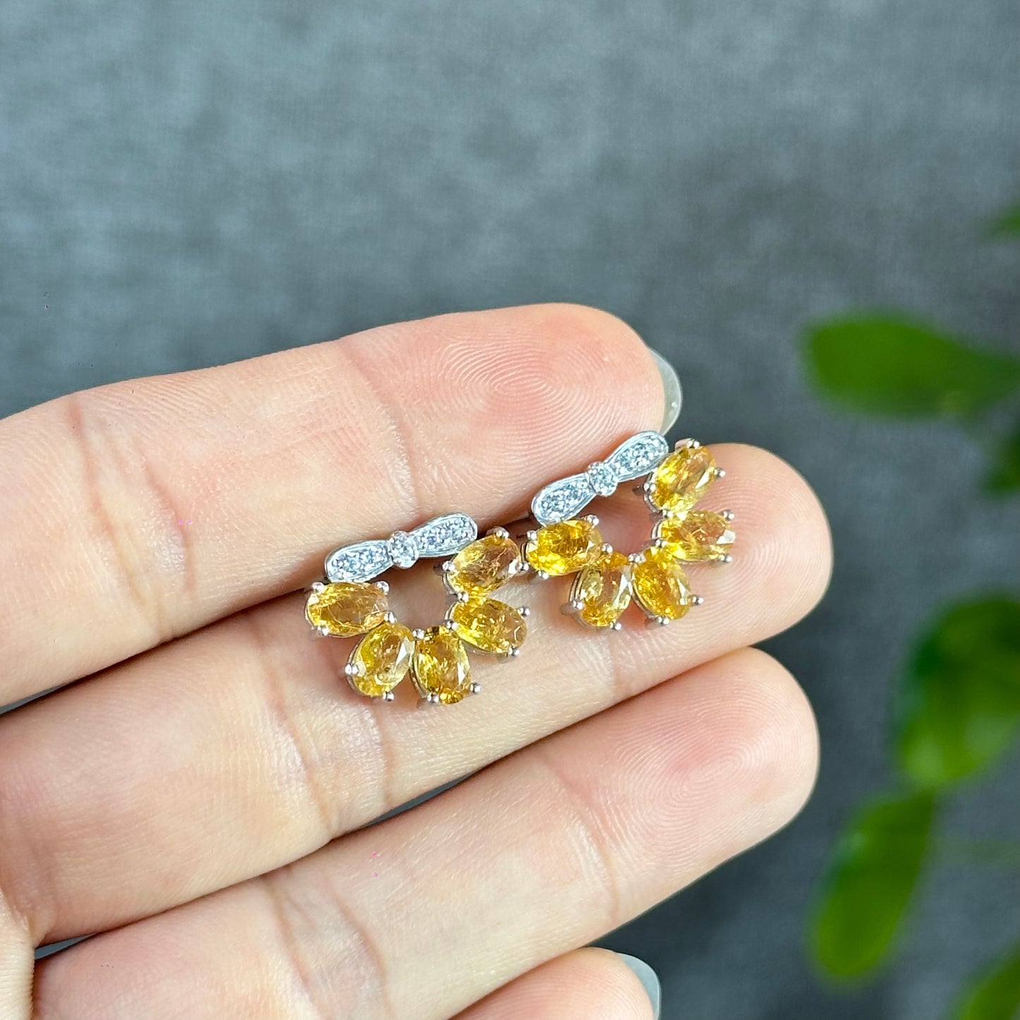 5 Bead Wreath Light Golden Natural Tourmaline Earrings in Silver Setting
