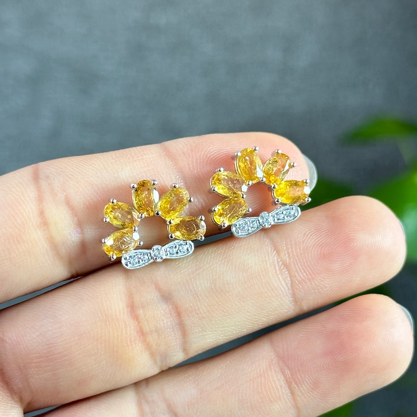 5 Bead Wreath Light Golden Natural Tourmaline Earrings in Silver Setting