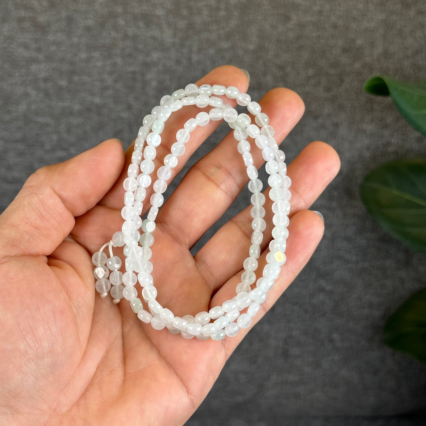 White Natural Jadeite Jade Type A Coin Triplewrap Bracelet size 5 mm