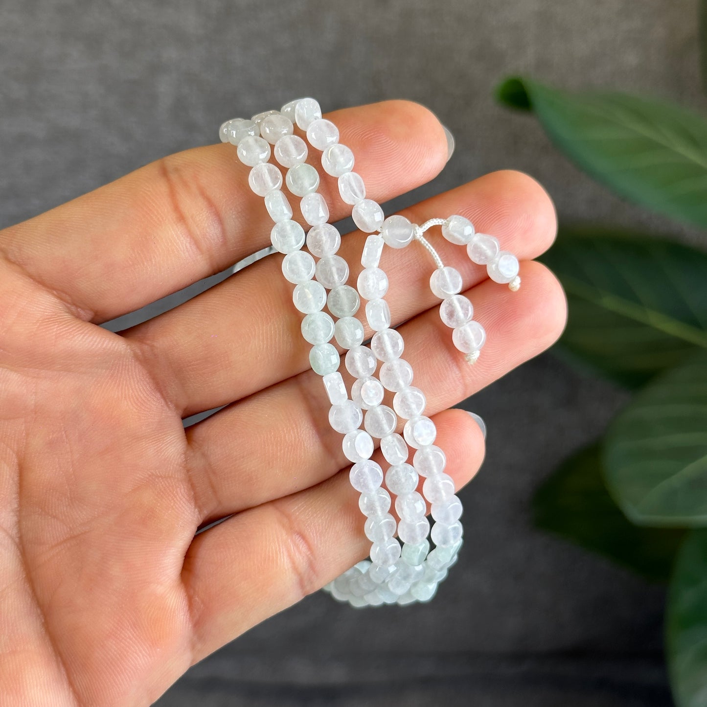 White Natural Jadeite Jade Type A Coin Triplewrap Bracelet size 5 mm