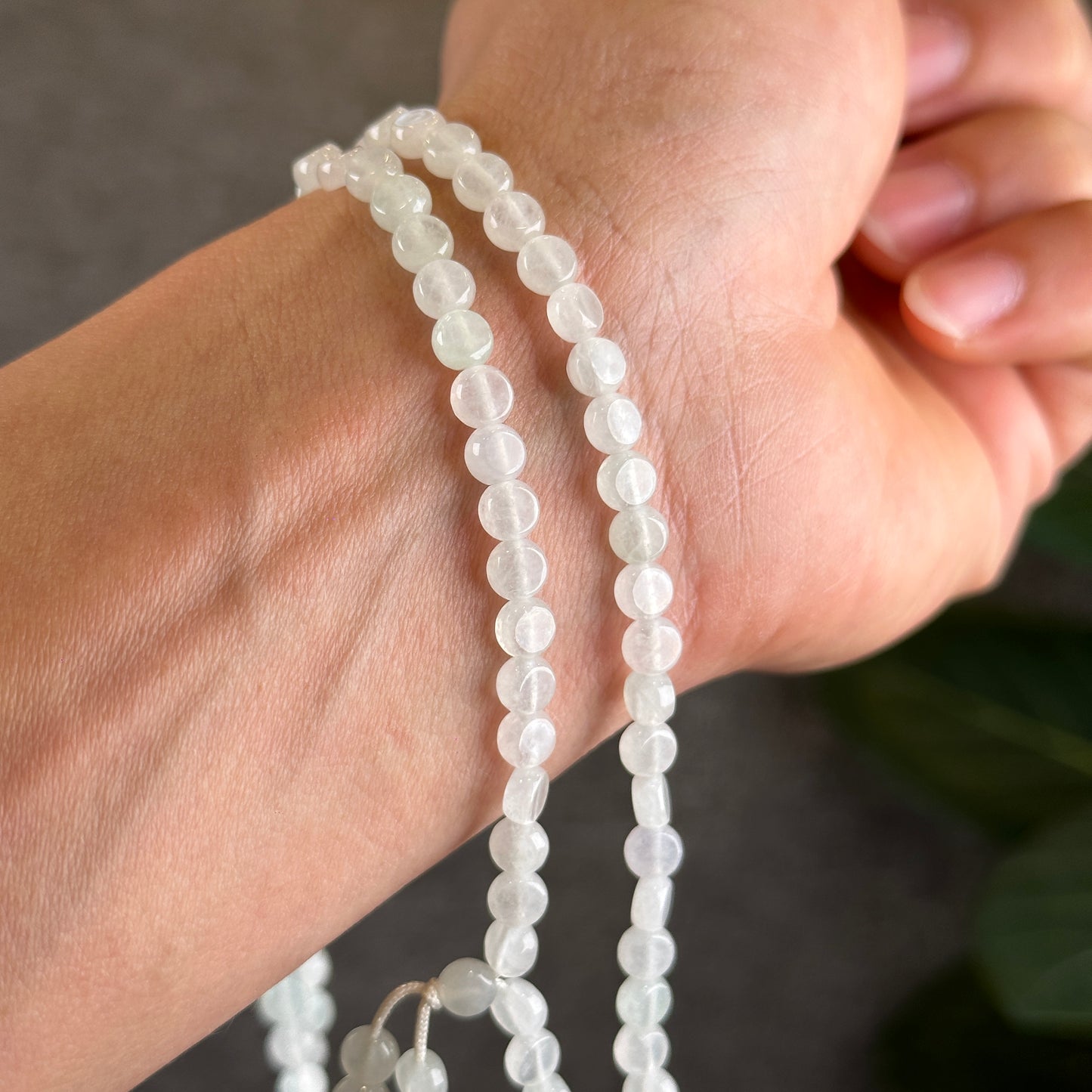 White Natural Jadeite Jade Type A Coin Triplewrap Bracelet size 5 mm