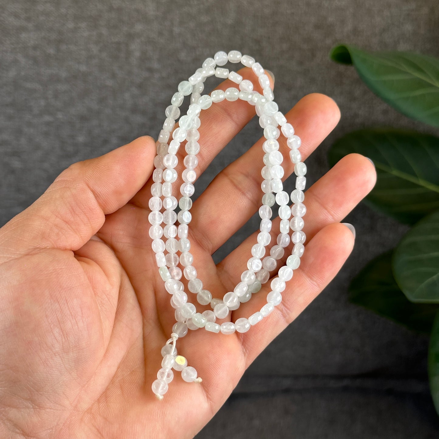 White Natural Jadeite Jade Type A Coin Triplewrap Bracelet size 5 mm