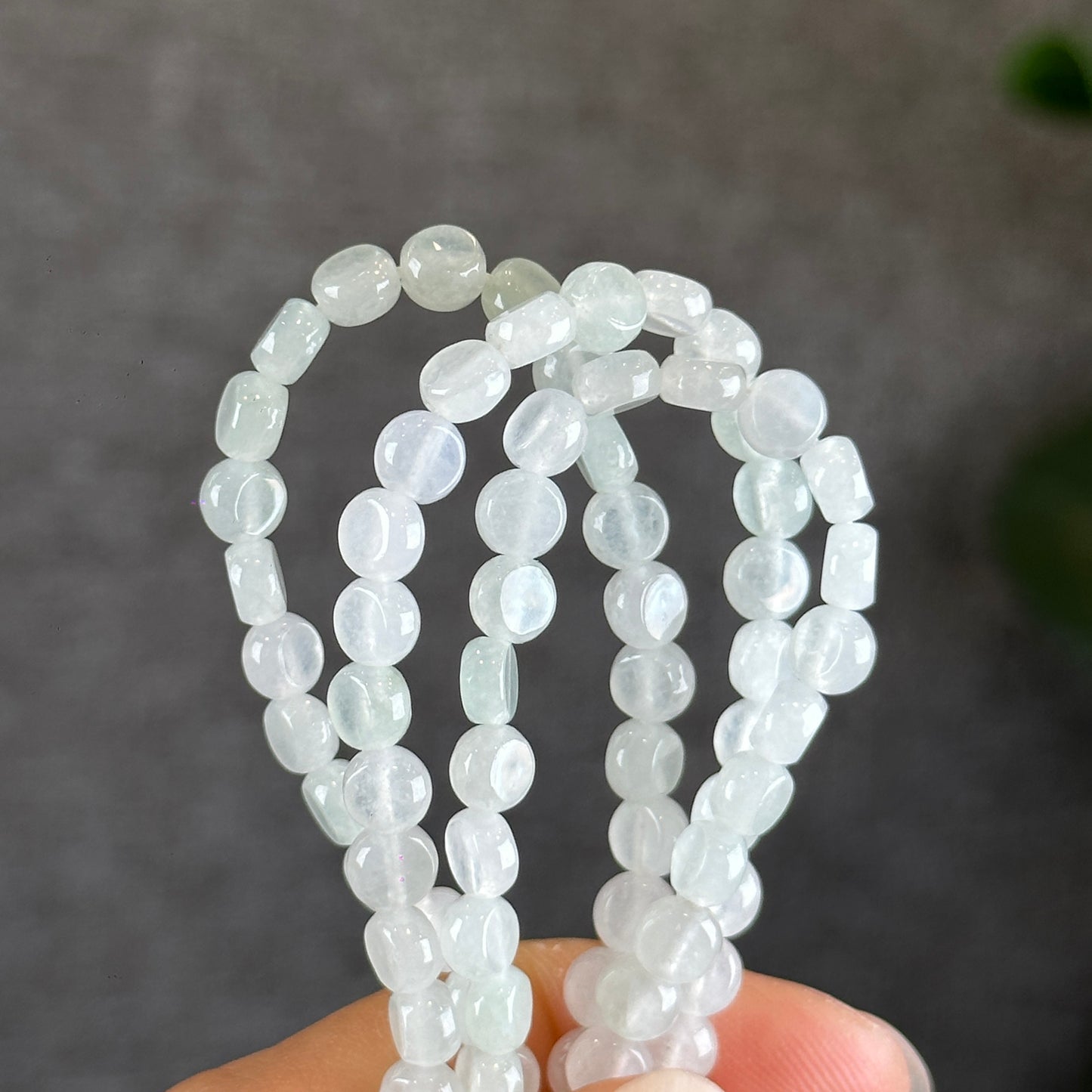White Natural Jadeite Jade Type A Coin Triplewrap Bracelet size 5 mm