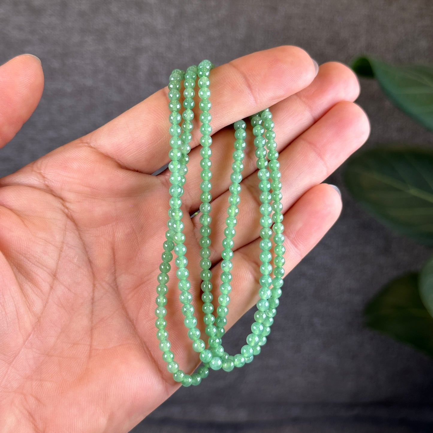 Apple Green Icy Natural Jadeite Jade Type A Triple Wrap Bracelet Size 4 mm