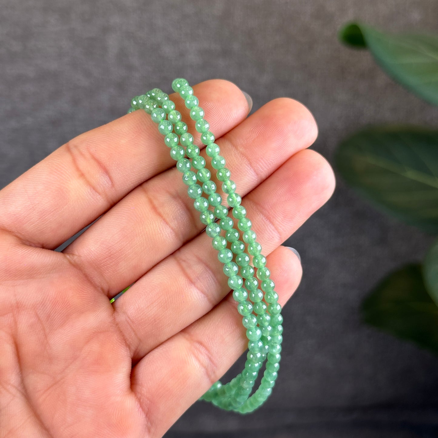 Apple Green Icy Natural Jadeite Jade Type A Triple Wrap Bracelet Size 4 mm