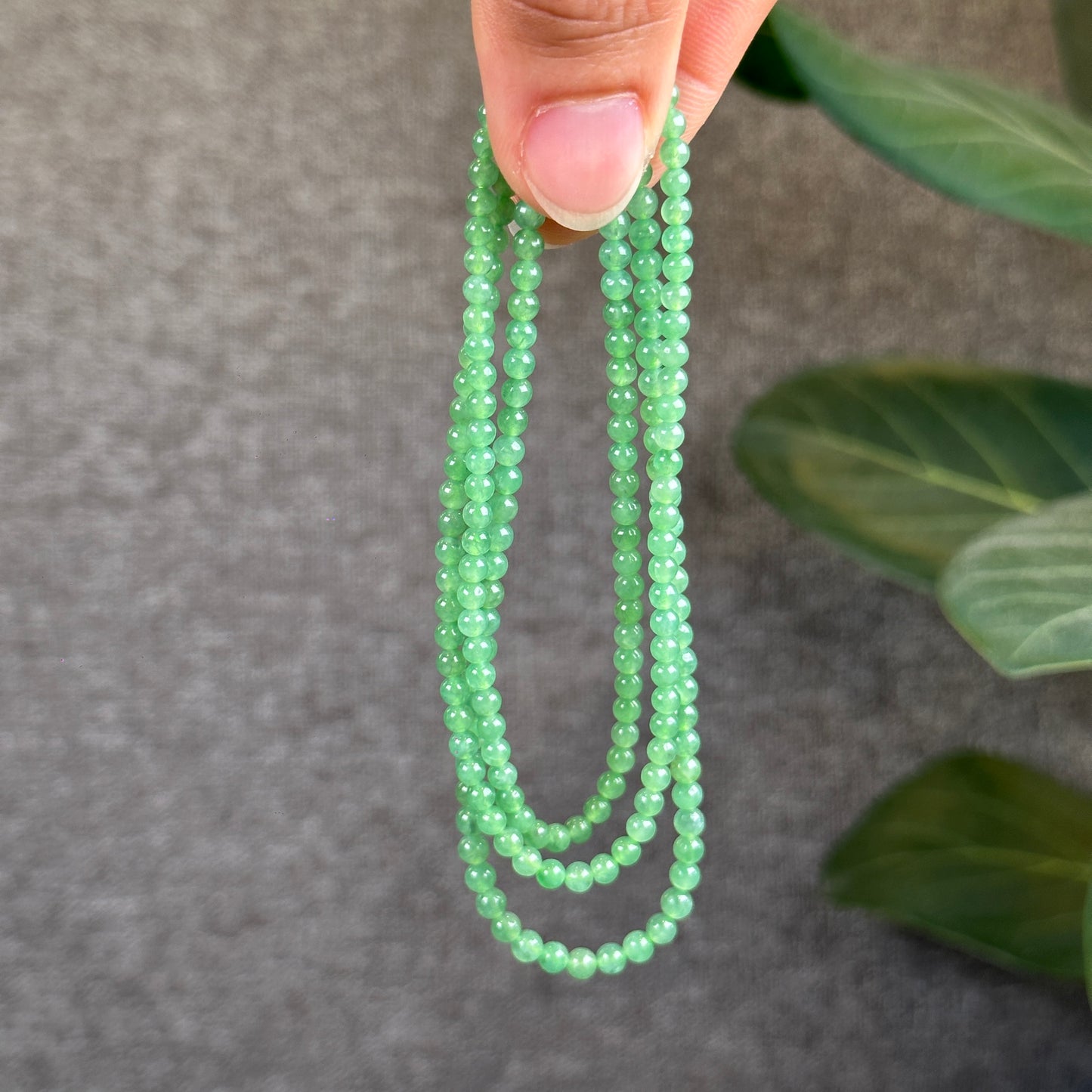 Apple Green Icy Natural Jadeite Jade Type A Triple Wrap Bracelet Size 4 mm