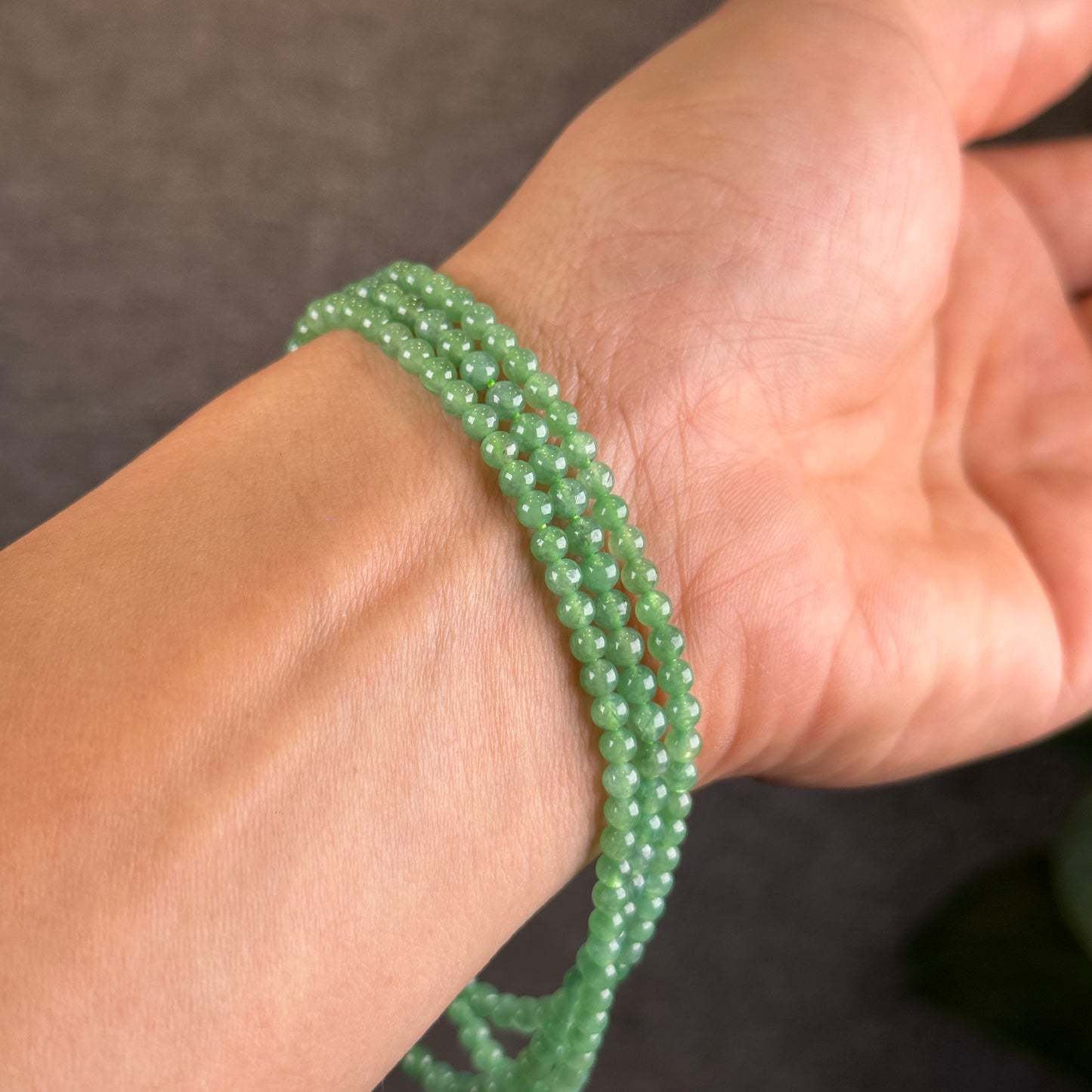 Apple Green Icy Natural Jadeite Jade Type A Triple Wrap Bracelet Size 4 mm