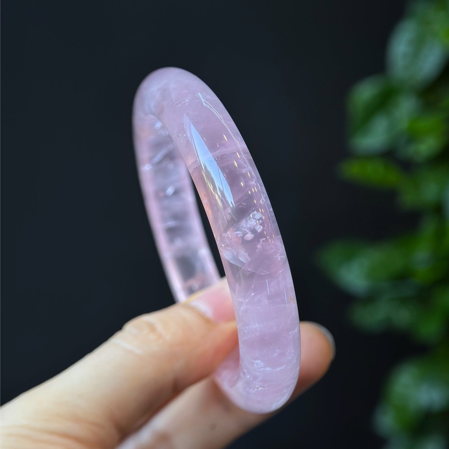 Clear Natural Rose Quartz Bangle Leaf Style Size 56 mm