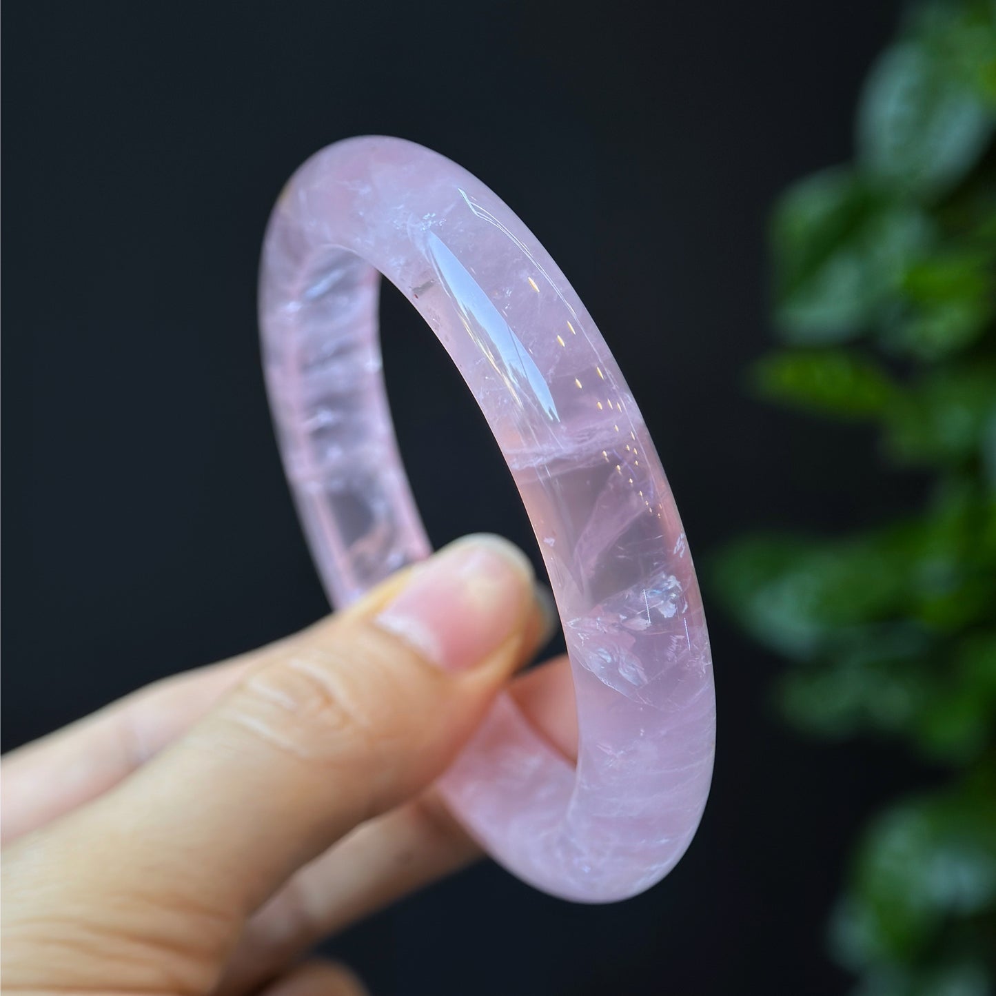 Clear Natural Rose Quartz Bangle Leaf Style Size 56 mm