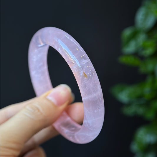 Clear Natural Rose Quartz Bangle Leaf Style Size 56 mm
