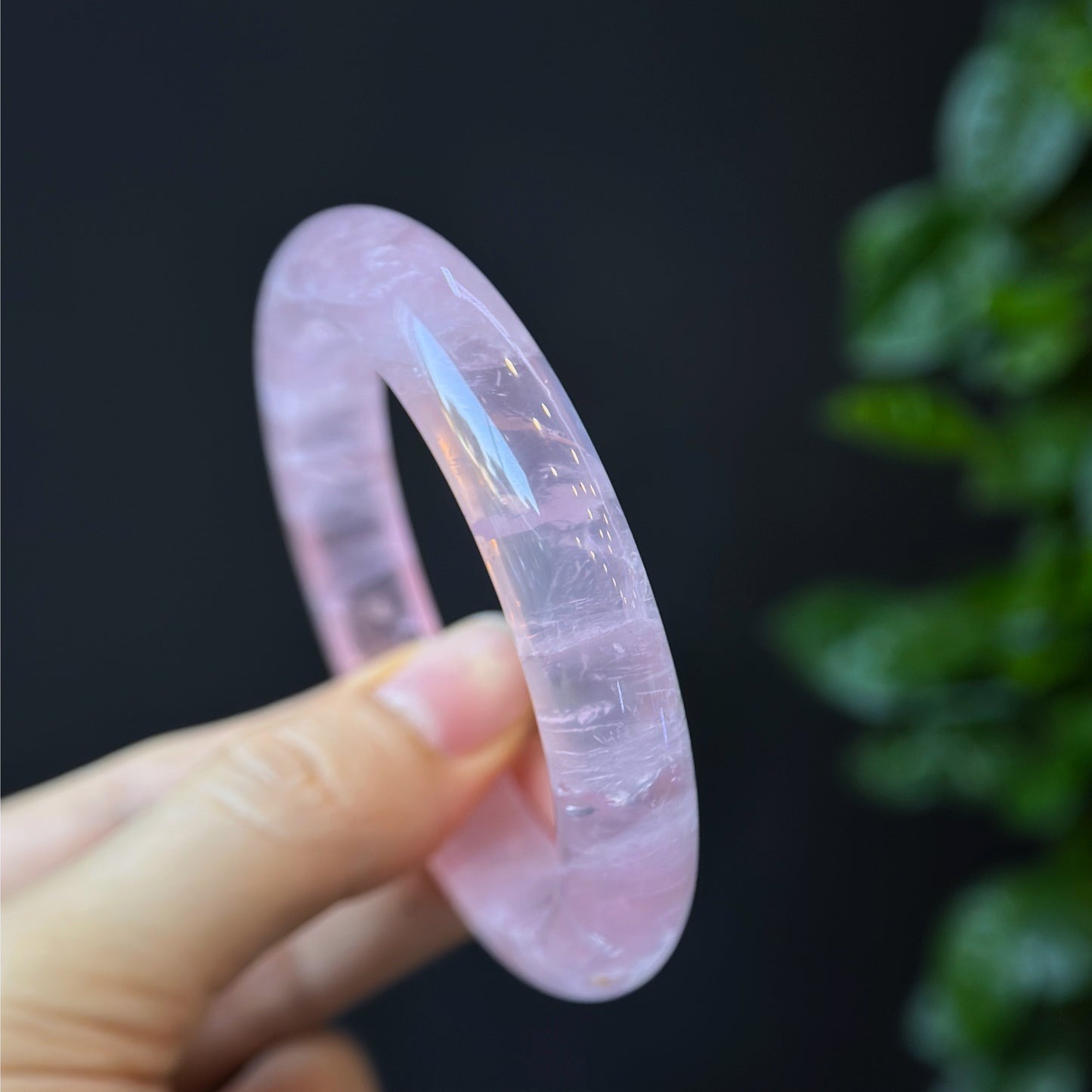 Clear Natural Rose Quartz Bangle Leaf Style Size 56 mm