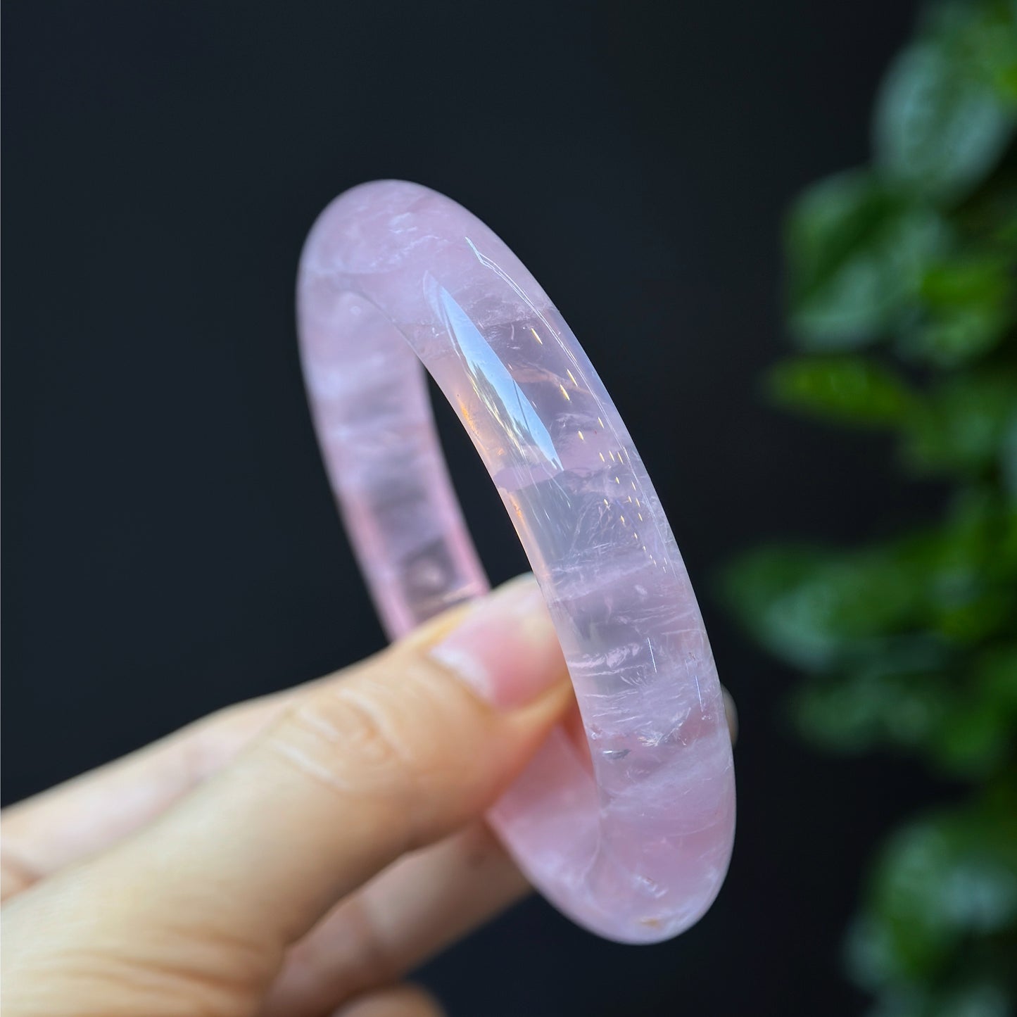 Clear Natural Rose Quartz Bangle Leaf Style Size 56 mm
