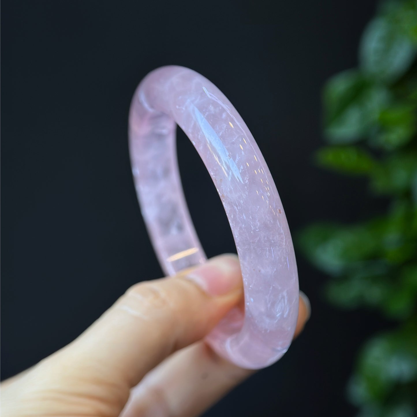 Clear Natural Rose Quartz Bangle Leaf Style Size 56 mm