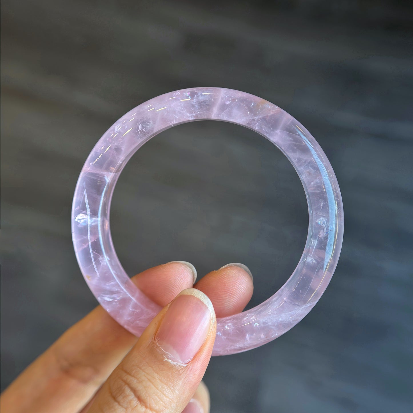 Clear Natural Rose Quartz Bangle Leaf Style Size 56 mm