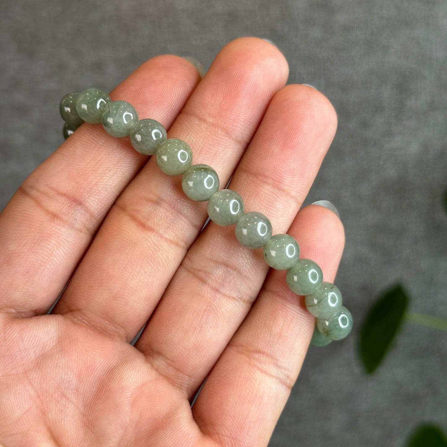 Light Moss Green Natural Jadeite Jade Bracelet Size 7 mm