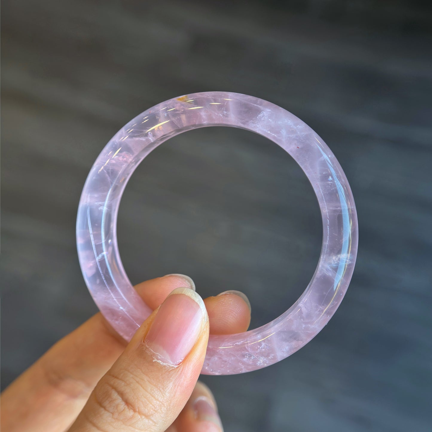 Clear Natural Rose Quartz Bangle Leaf Style Size 56 mm