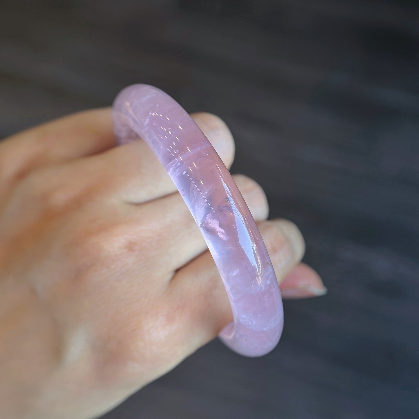 Clear Natural Rose Quartz Bangle Leaf Style Size 56 mm