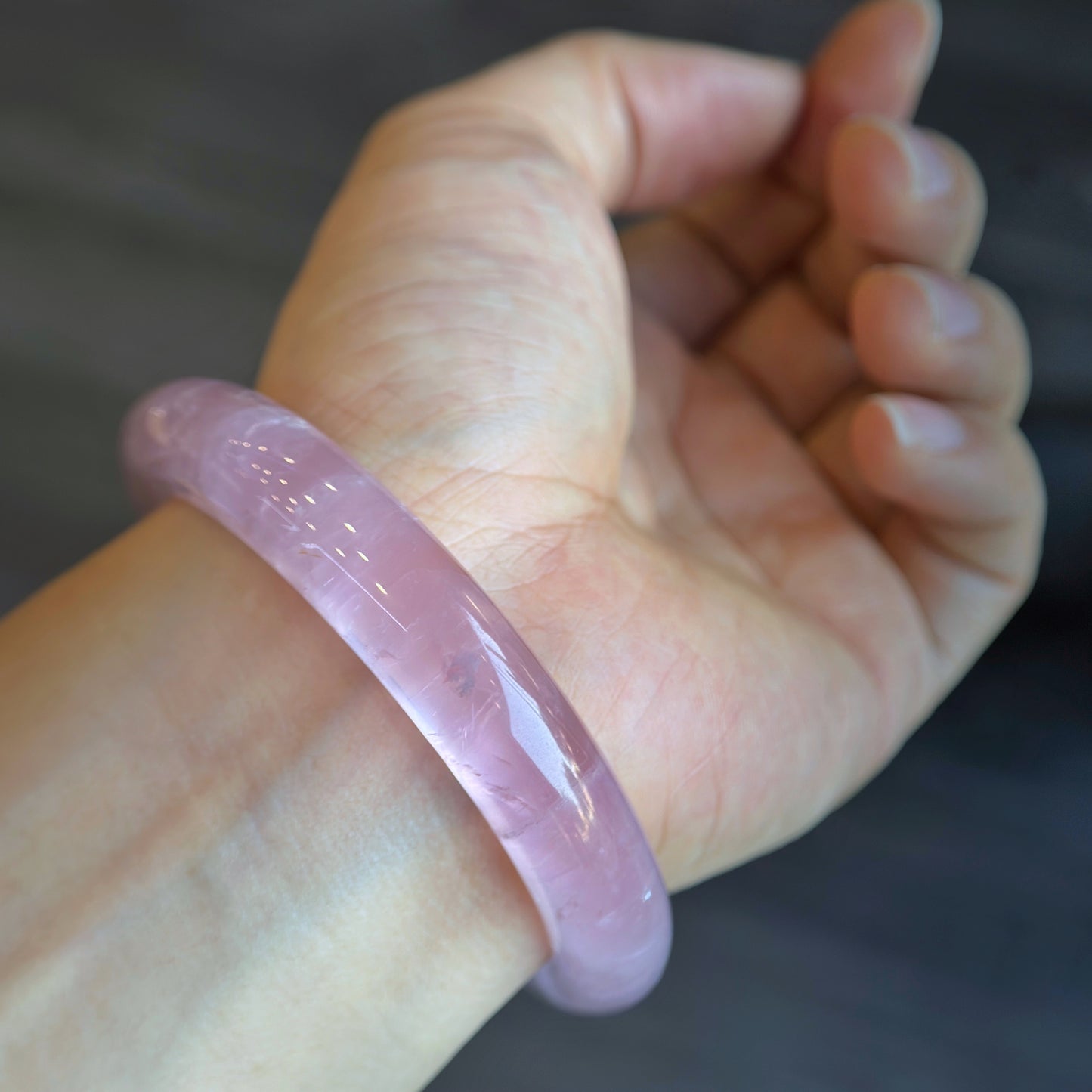 Clear Natural Rose Quartz Bangle Leaf Style Size 56 mm